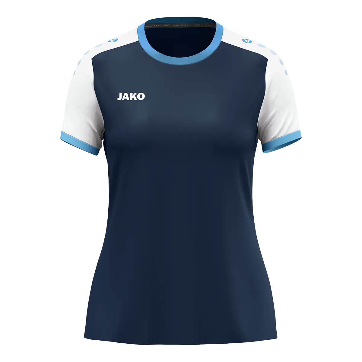 JAKO Trikot Dynamic Kurzarm Damen marine/weiß/skyblue Front #farbe_marine-weiss-skyblue