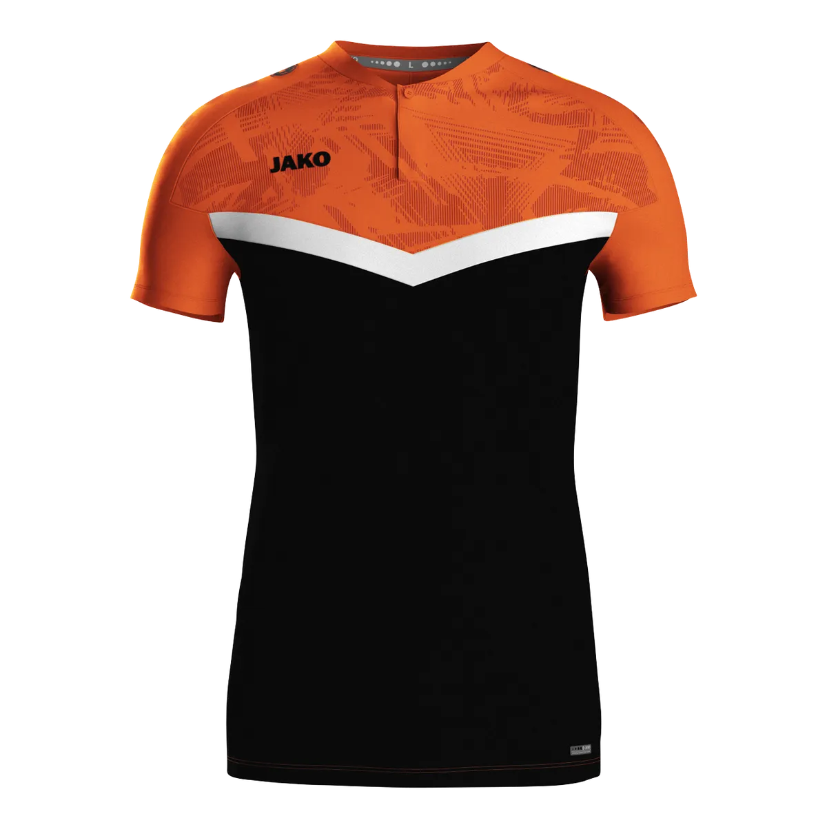 JAKO Poloshirt Iconic Kurzarm Unisex schwarz/neonorange Front #farbe_schwarz-neonorange