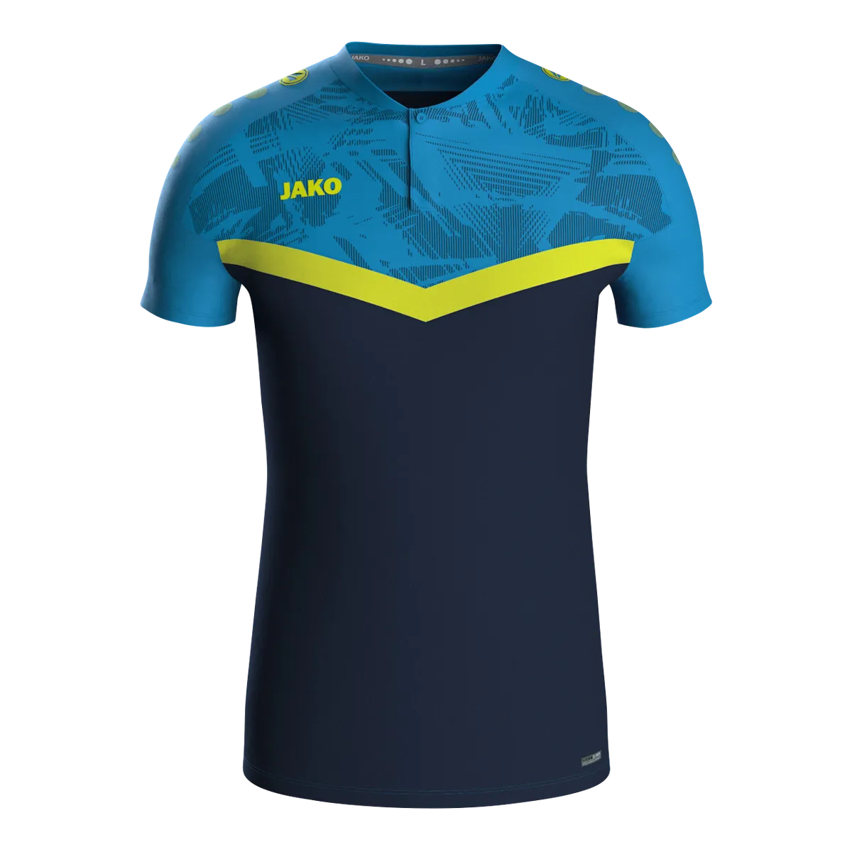 JAKO Poloshirt Iconic Kurzarm Unisex marine/JAKO blau/neongelb Front