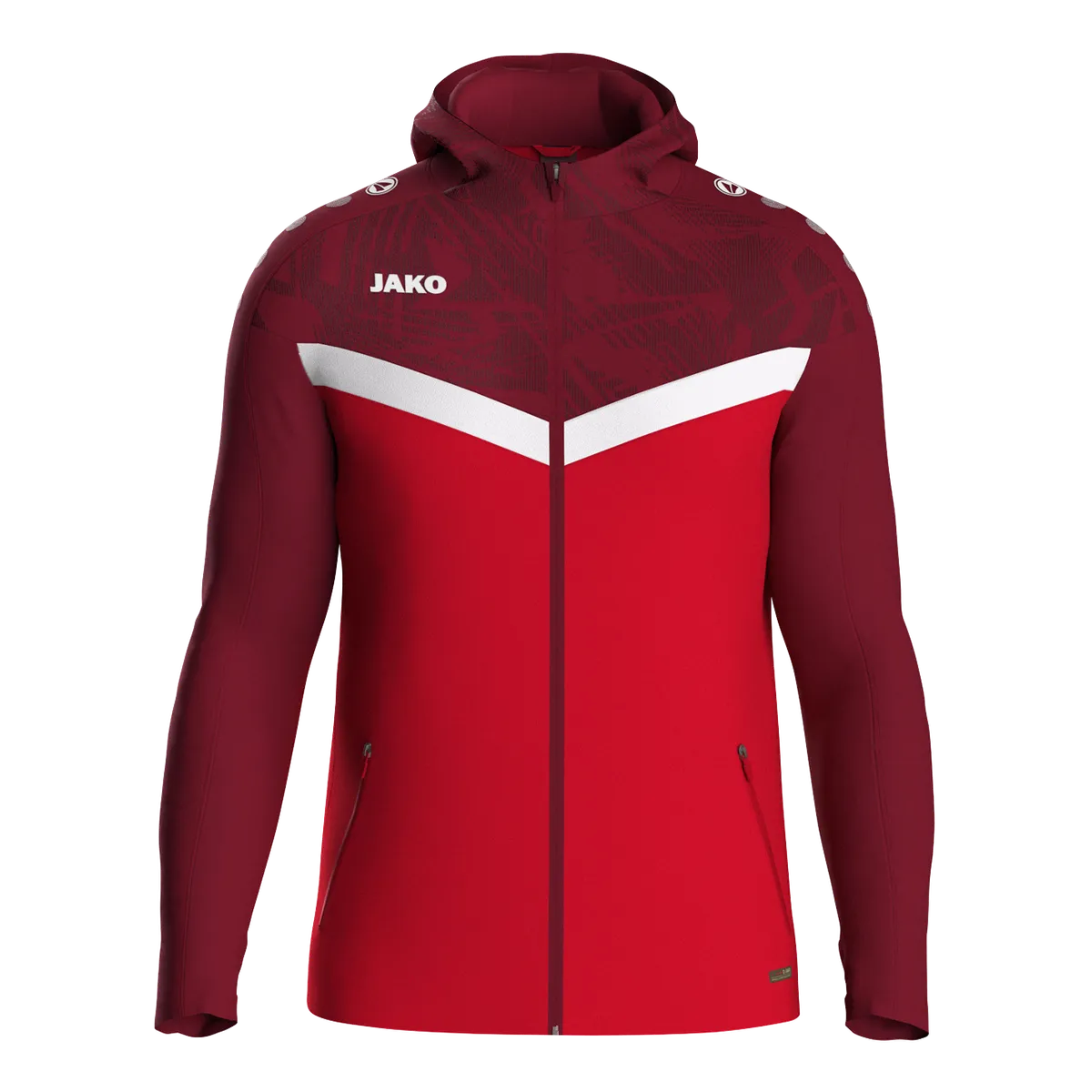 JAKO Kapuzenjacke Iconic Unisex rot/weinrot Front #farbe_rot-weinrot