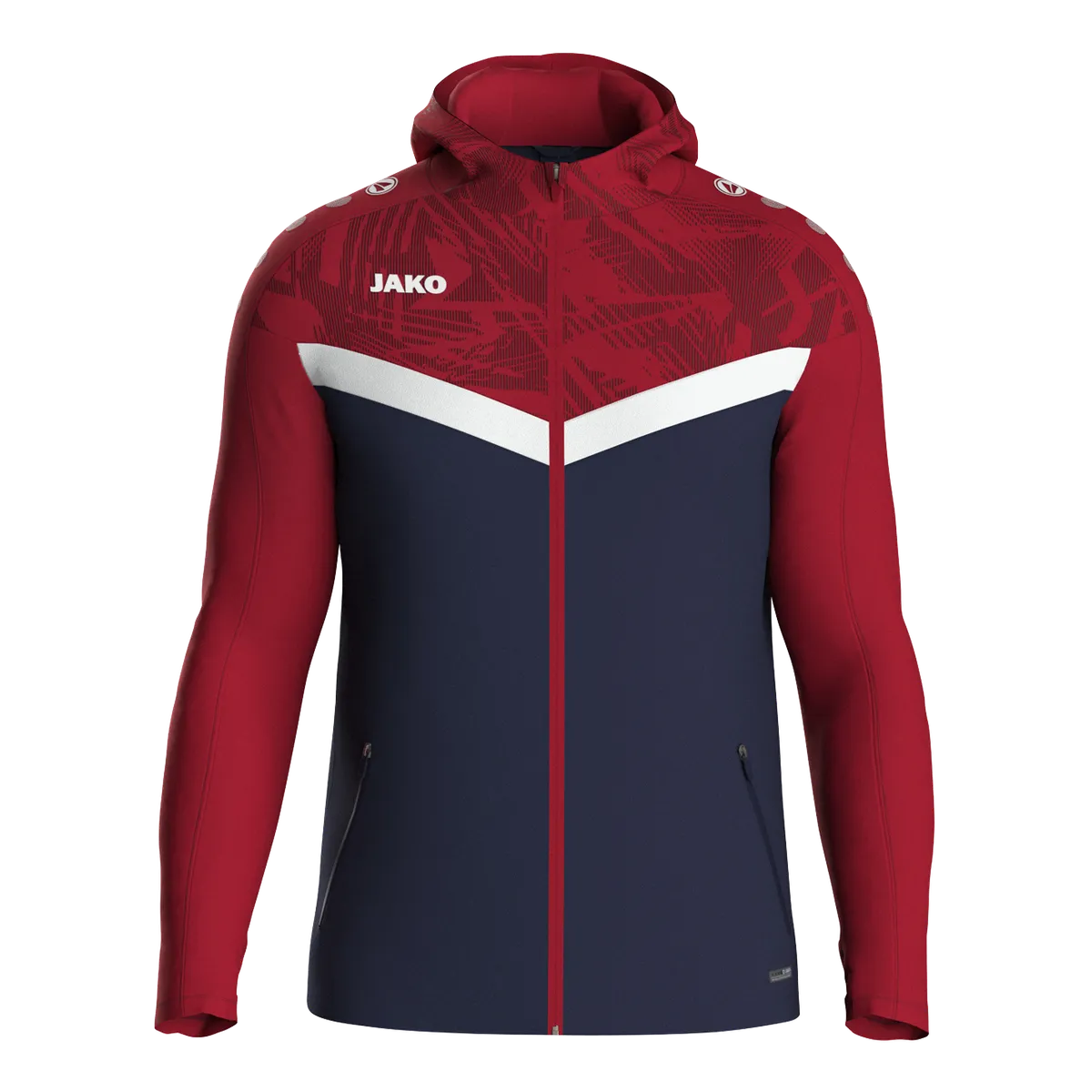 JAKO Kapuzenjacke Iconic Kinder marine/chili rot Front