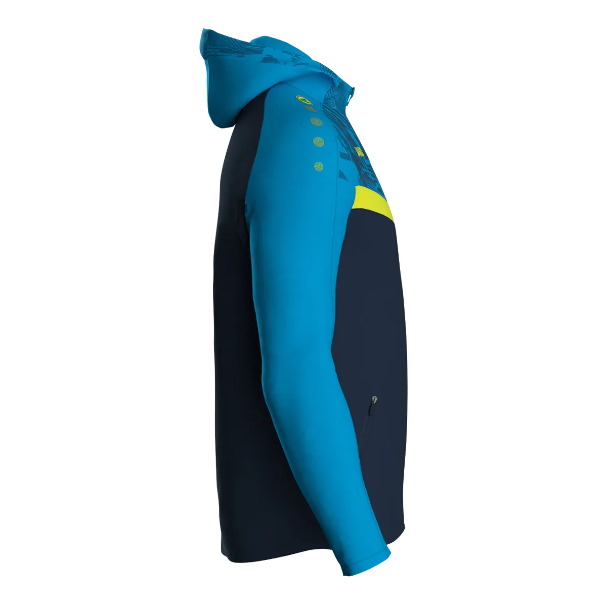 JAKO Kapuzenjacke Iconic Unisex marine/JAKO blau/neongelb Seite