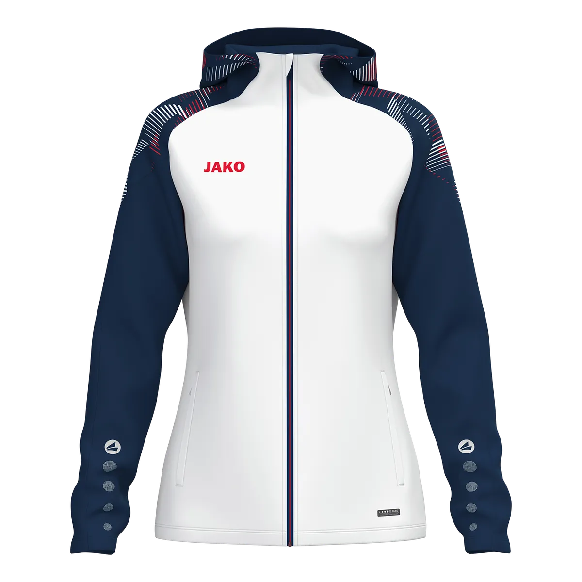 JAKO Kapuzenjacke Sonic Damen weiß/marine/rot Front