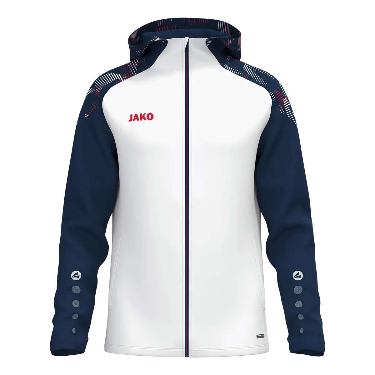 JAKO Kapuzenjacke Sonic Unisex weiß/marine/rot Front