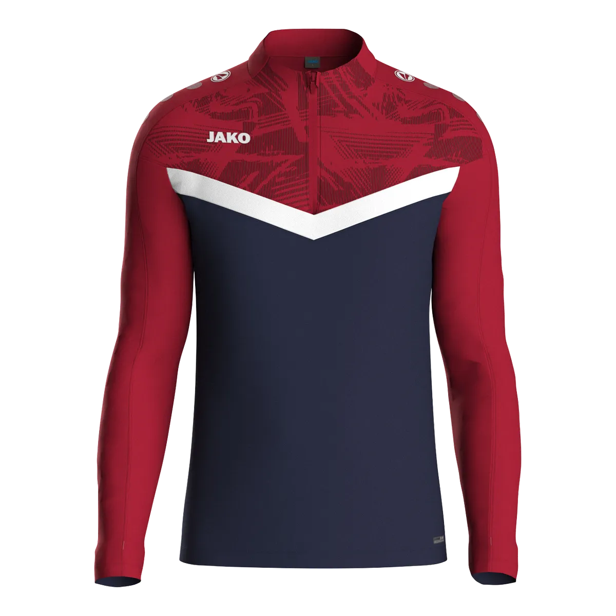 JAKO Aufwärmshirt Iconic Langarm Unisex marine/chili rot Front