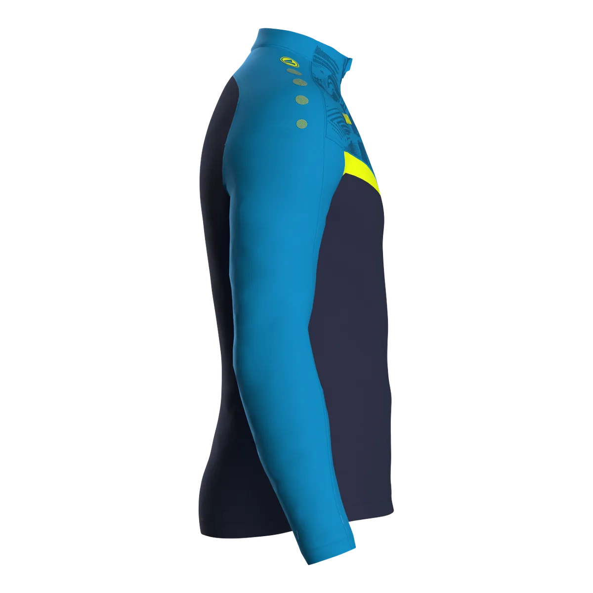 JAKO Aufwärmshirt Iconic Langarm Unisex marine/JAKO blau/neongelb Seite