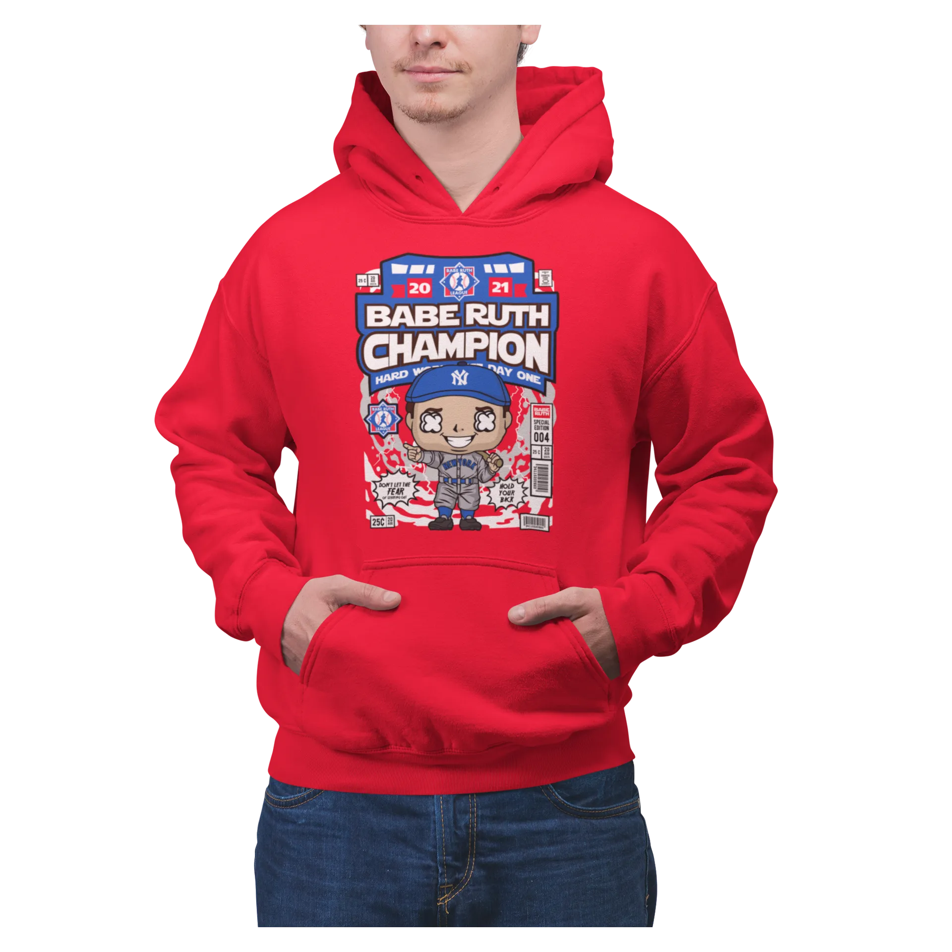 BIGTIME Comic Style Babe Ruth Hoodie Unisex rot Front #farbe_rot