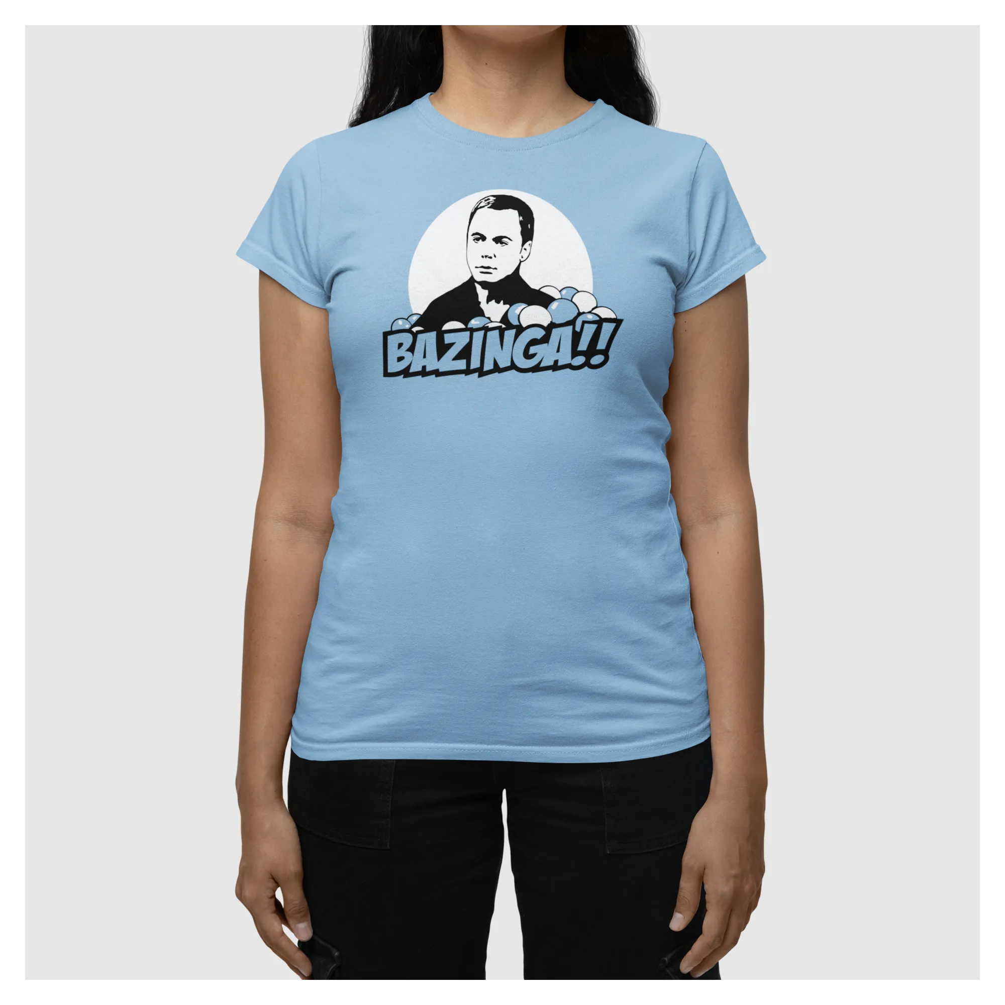 BIGTIME Filme & Serien Bazinga Sheldon Copper Nerd Shirt türkis T-Shirt Damen sky blue Front