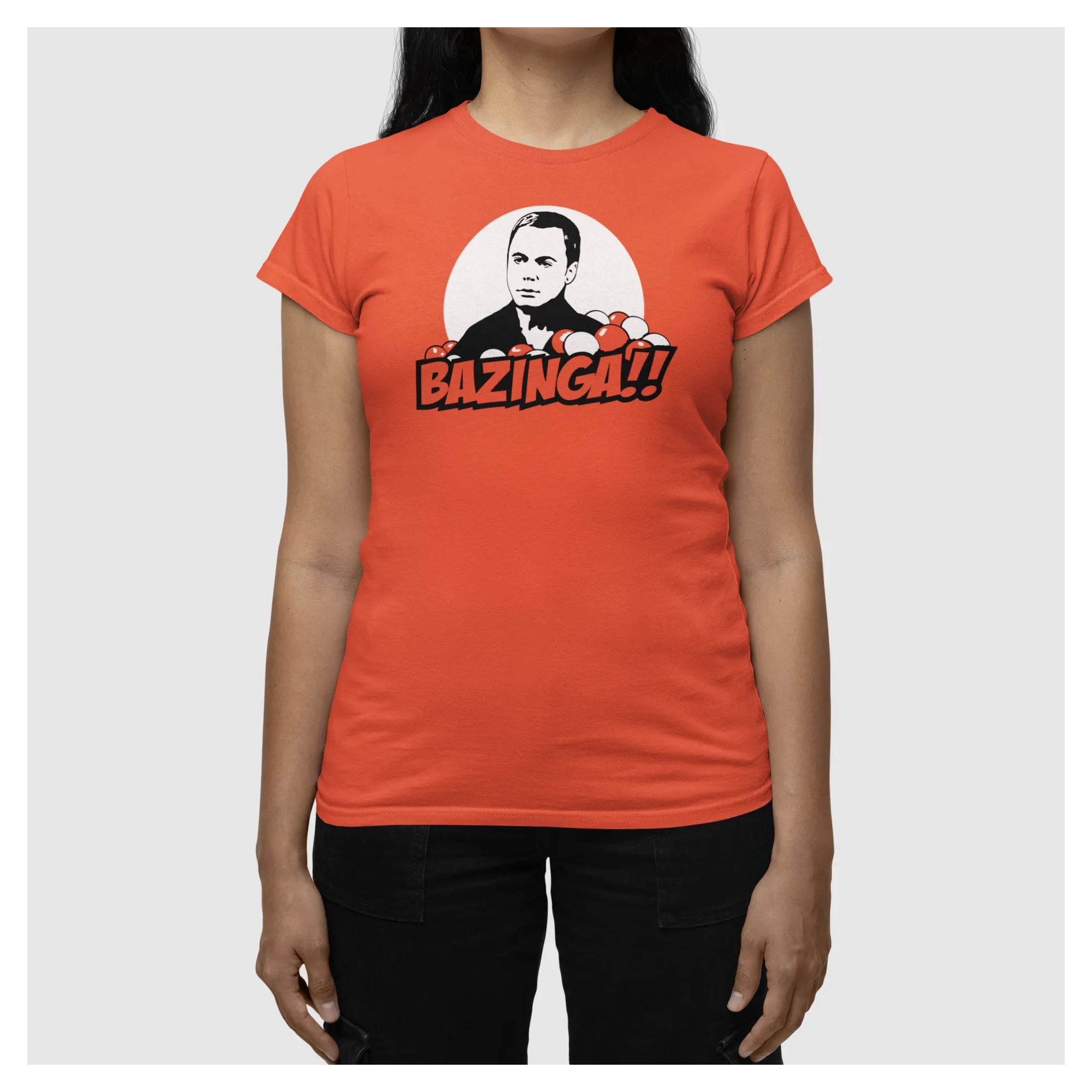 BIGTIME Filme & Serien Bazinga Sheldon Copper Nerd Shirt türkis T-Shirt Damen Sunset Orange Front