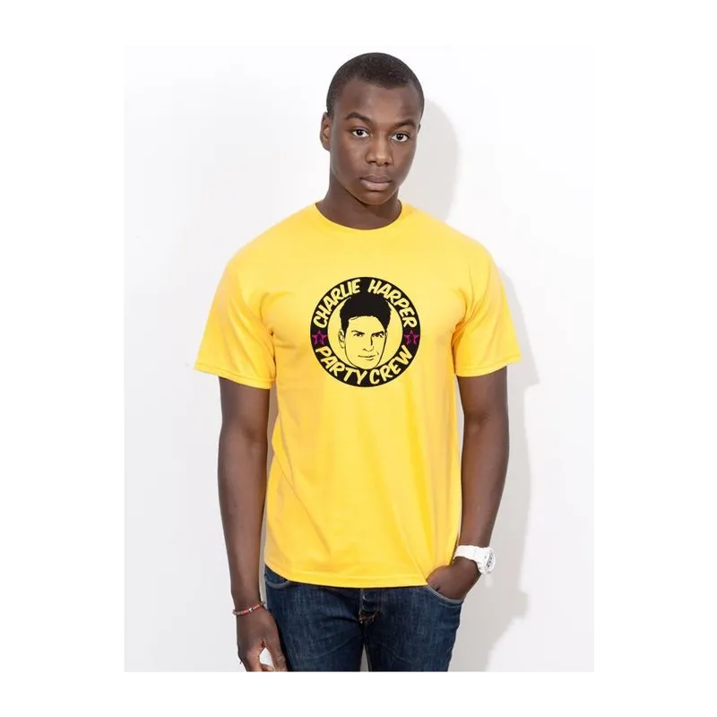 BIGTIME Filme & Serien Charlie Harper Party Crew Shirt grau T-Shirt Herren gold Front