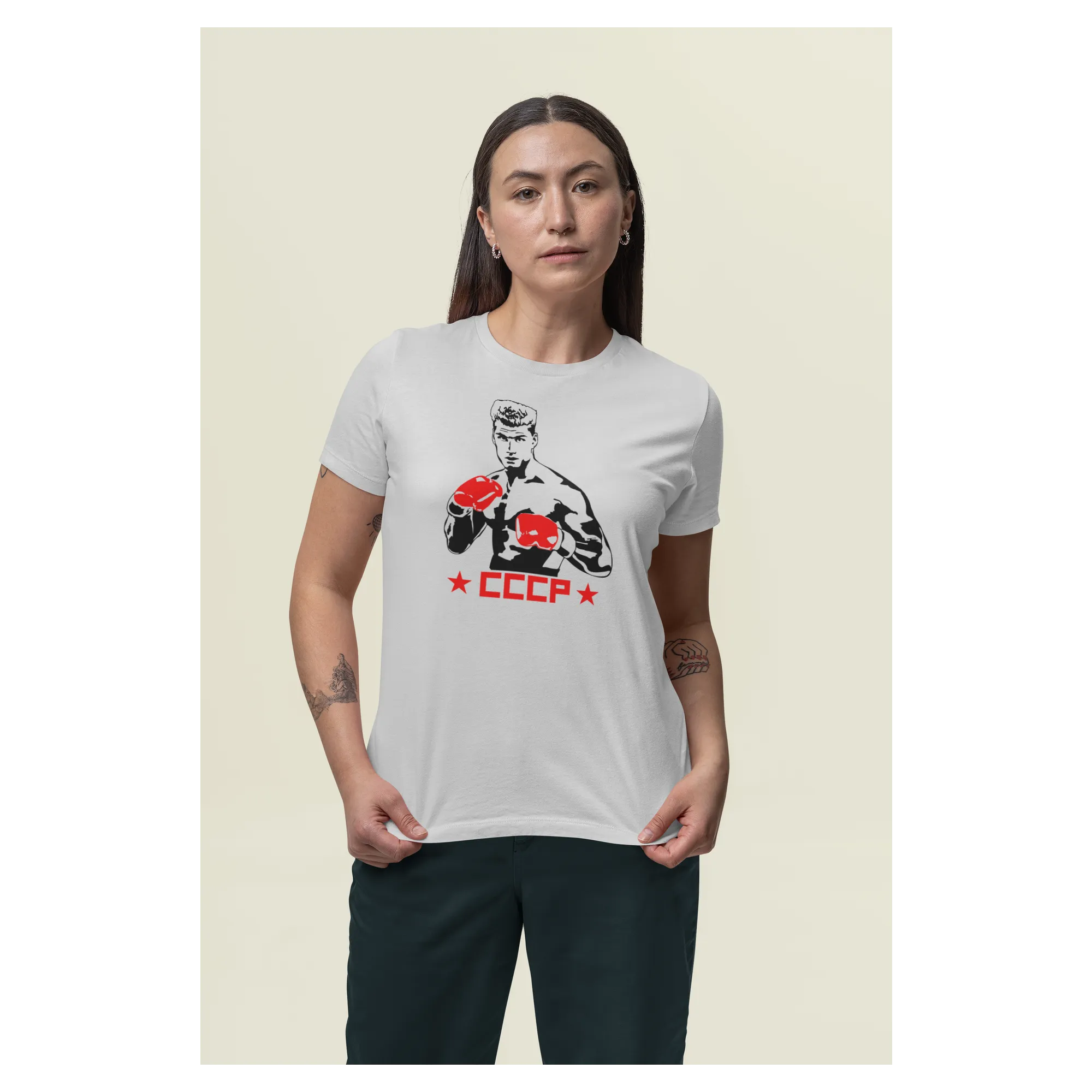 BIGTIME Filme & Serien T-Shirt Rocky Ivan Drago Design 1 Damen grau Front