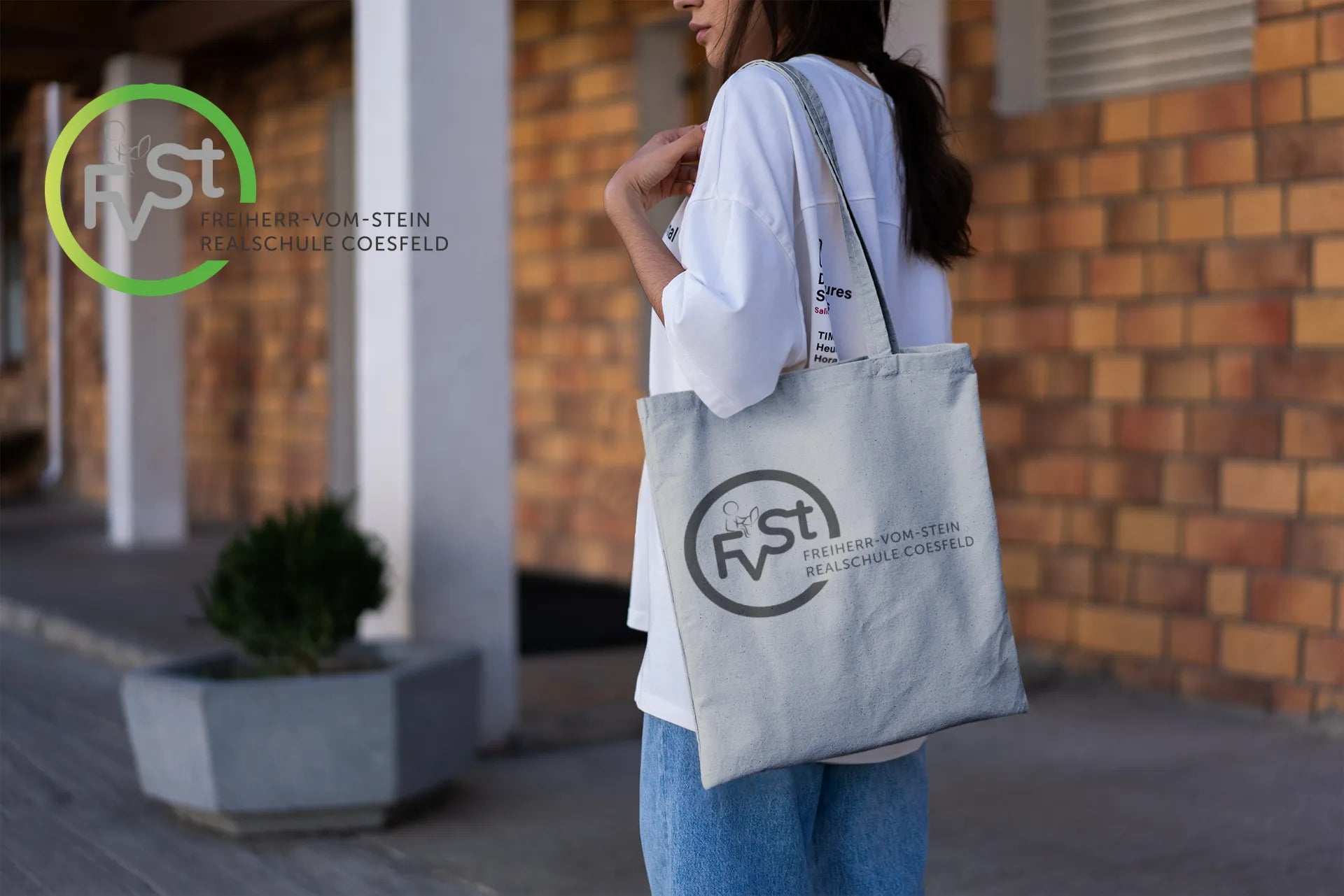 BIGTIME Baumwolltasche, langer Henkel - inkl. Bedruckung; FVST-Logo grau