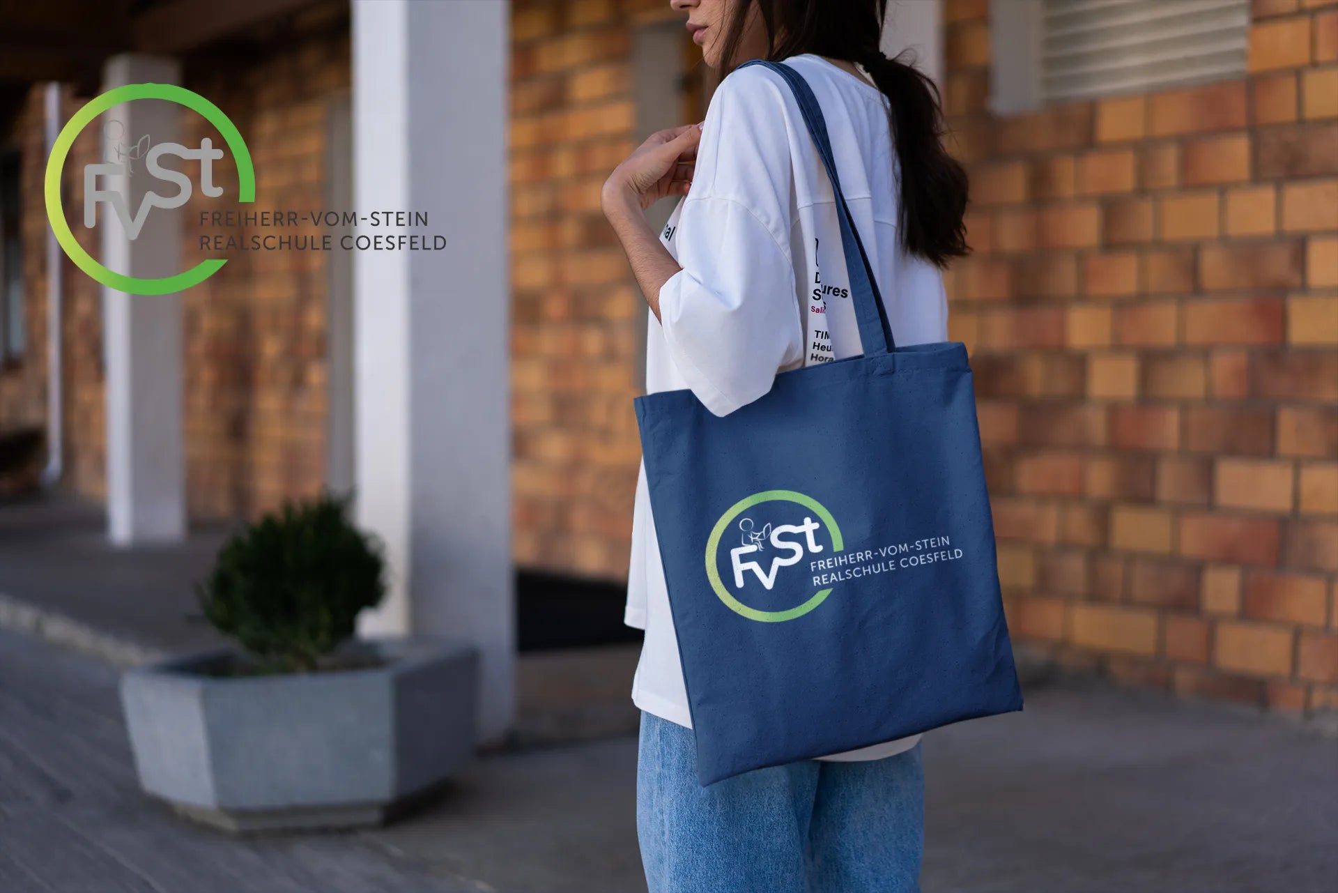 BIGTIME Baumwolltasche, langer Henkel - inkl. Bedruckung; FVST-Logo Navy