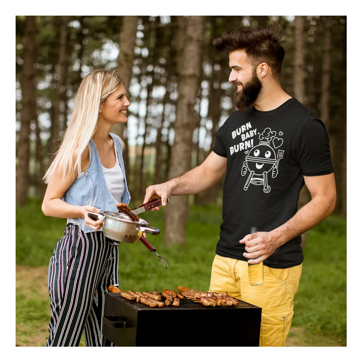 BIGTIME Grillen Burn Baby Burn T-Shirt Unisex Schwarz Front #farbe_schwarz