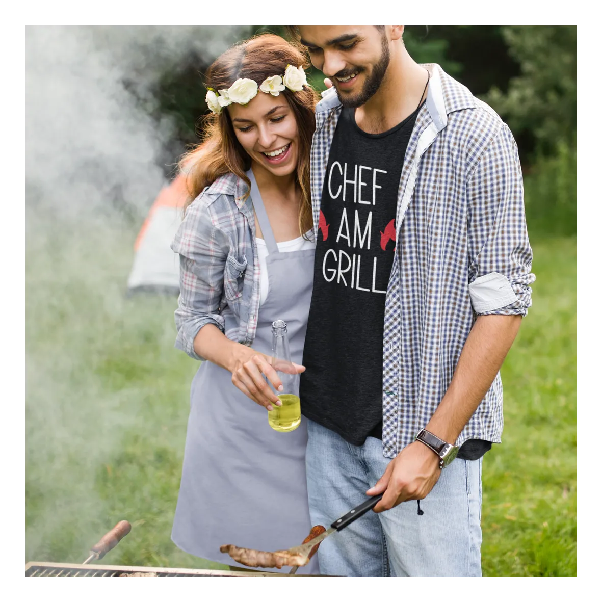 BIGTIME Grillen Chef am Grill T-Shirt Unisex Schwarz Front #farbe_schwarz