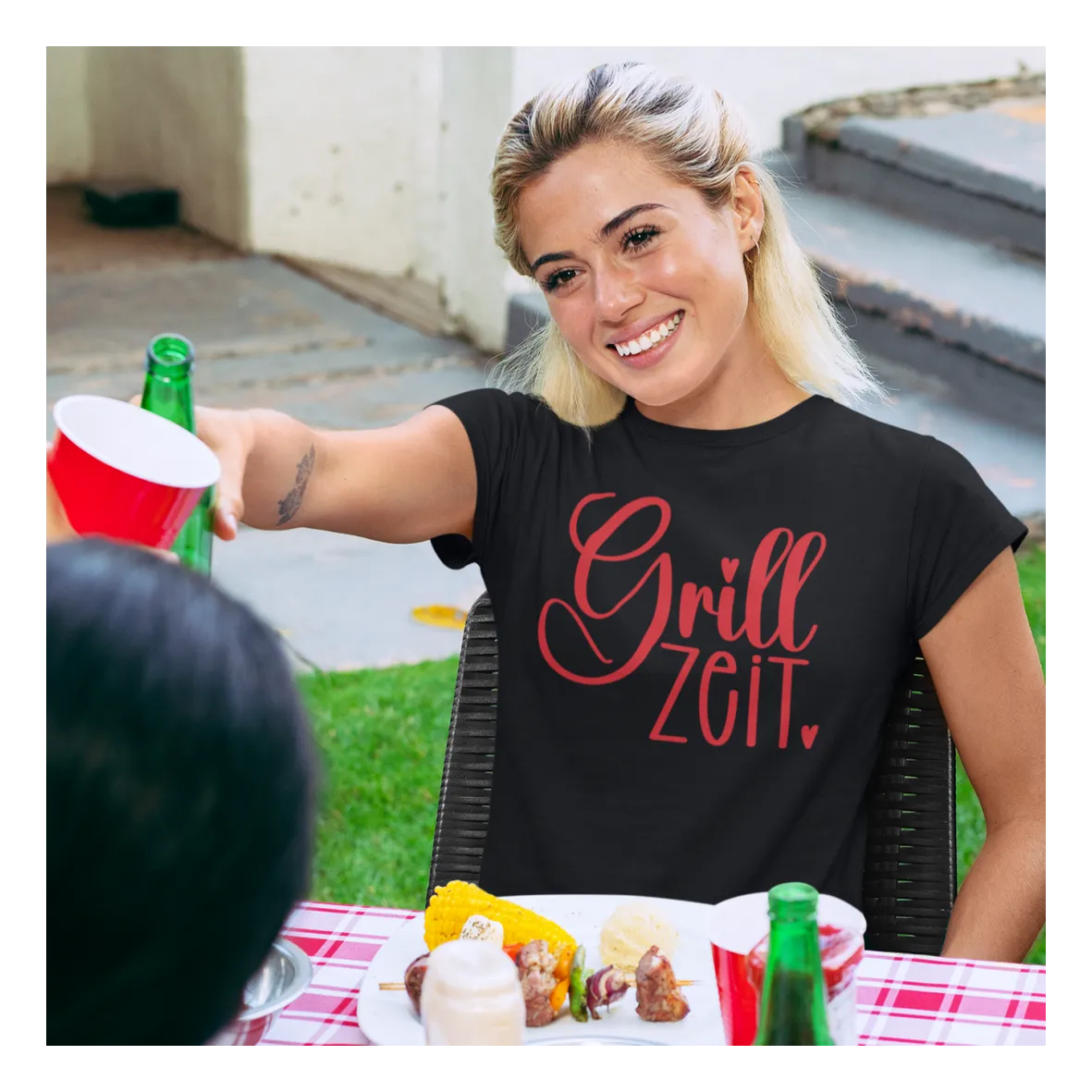 BIGTIME Grillen Grill Zeit T-Shirt Kinder Schwarz / Rot Front #farbe_schwarz-rot