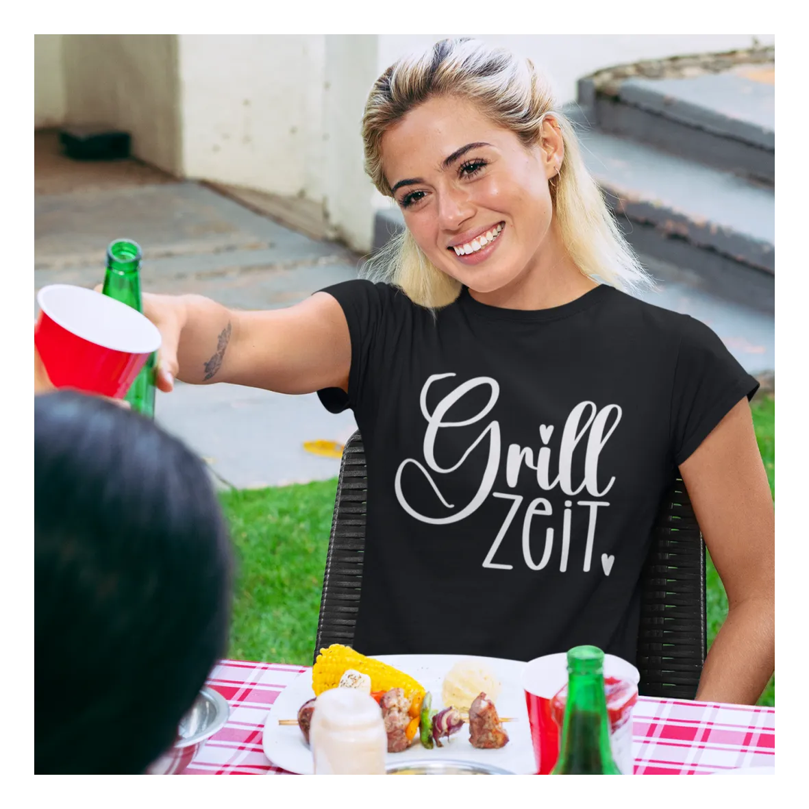 BIGTIME Grillen Grill Zeit T-Shirt Kinder Schwarz / Weiß Front
