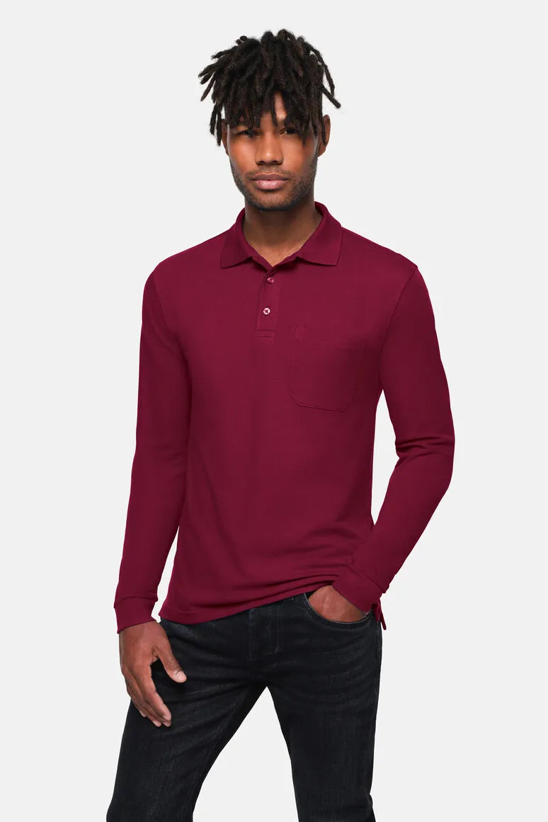 Hakro Pocket-Longsleeve-Poloshirt MIKRALINAR ECO Unisex weinrot Lifestyle