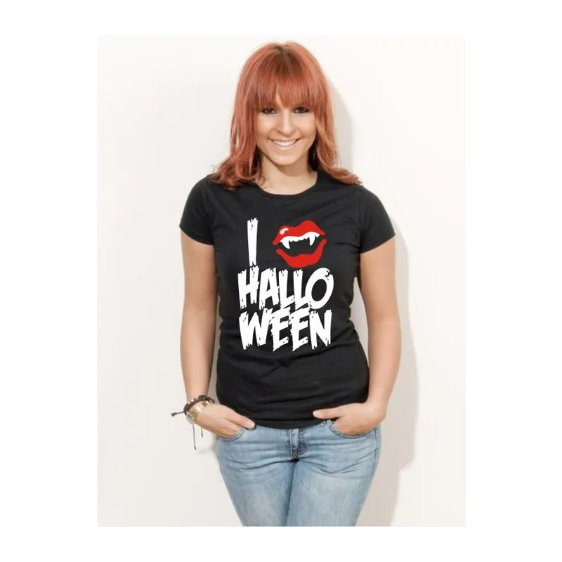 BIGTIME Halloween I Love Vampire T-Shirt Damen schwarz Front #farbe_schwarz
