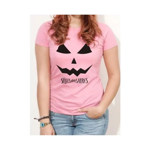 BIGTIME Halloween Süsses oder Saures T-Shirt Damen rosa Front #farbe_rosa