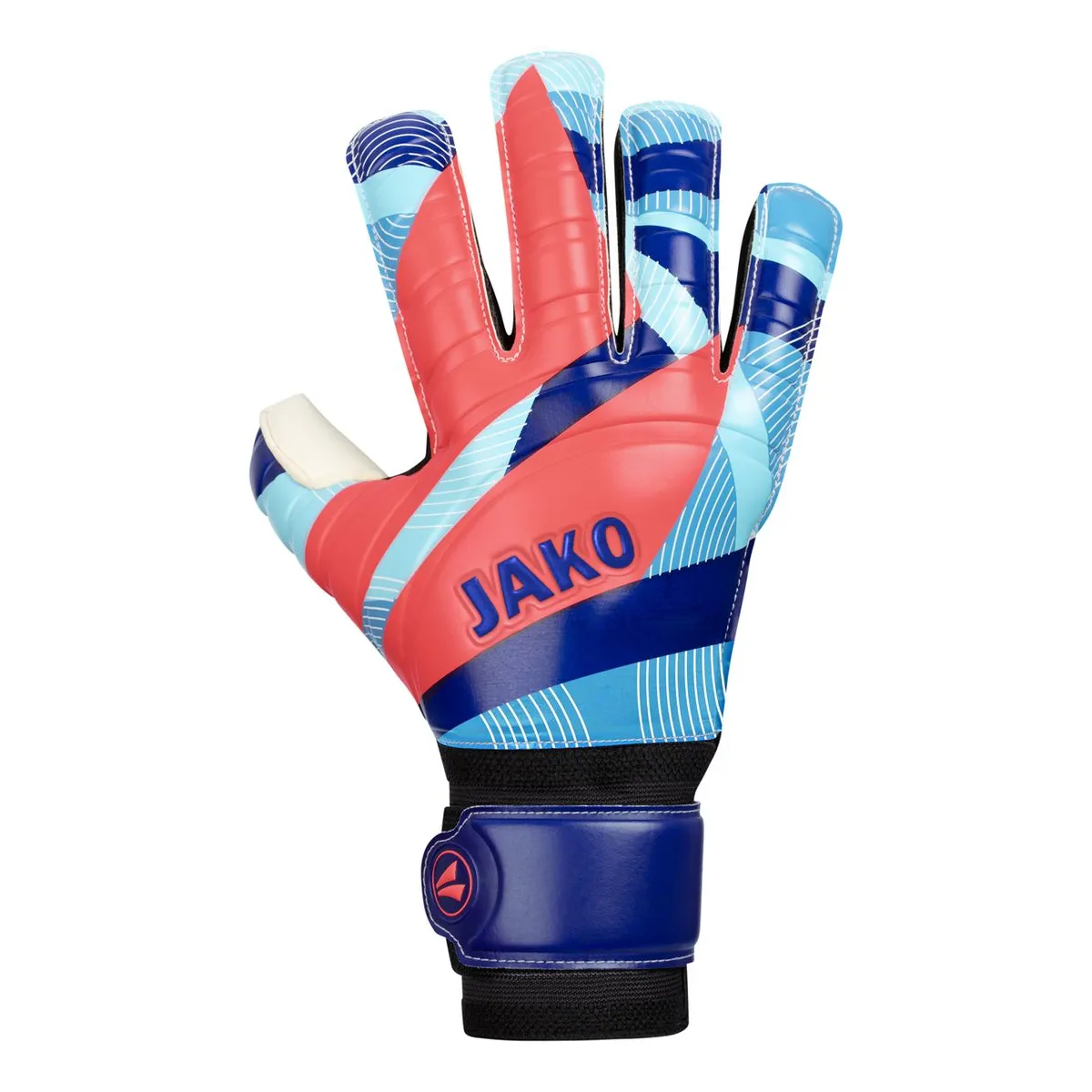 JAKO Torwarthandschuhe River Basic RC Protection Unisex navy-skyblue-coral Front #farbe_navy-skyblue-coral