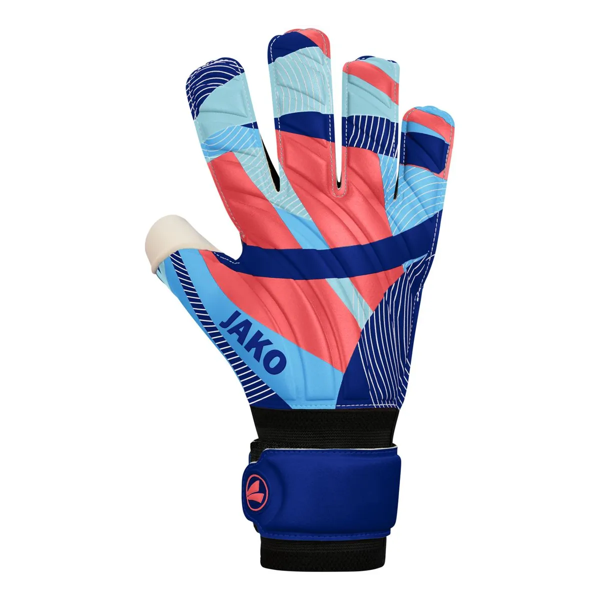JAKO Torwarthandschuhe River Basic RC Unisex navy-skyblue-coral Front #farbe_navy-skyblue-coral