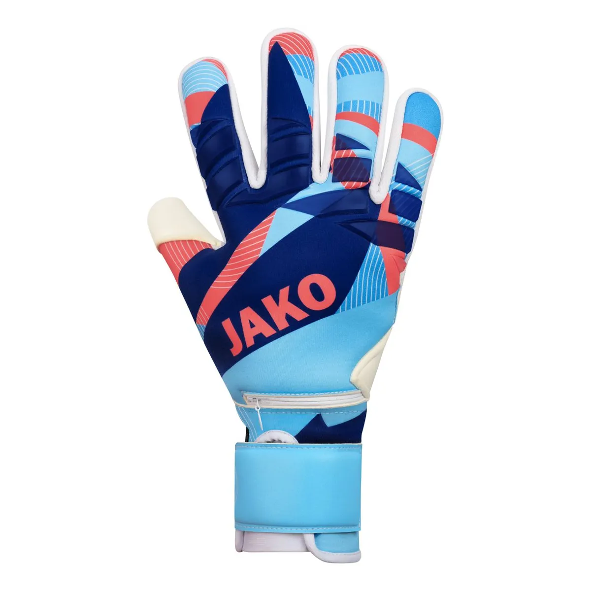JAKO Torwarthandschuhe River WRC Protection Unisex skyblue-coral-navy Front #farbe_skyblue-coral-navy