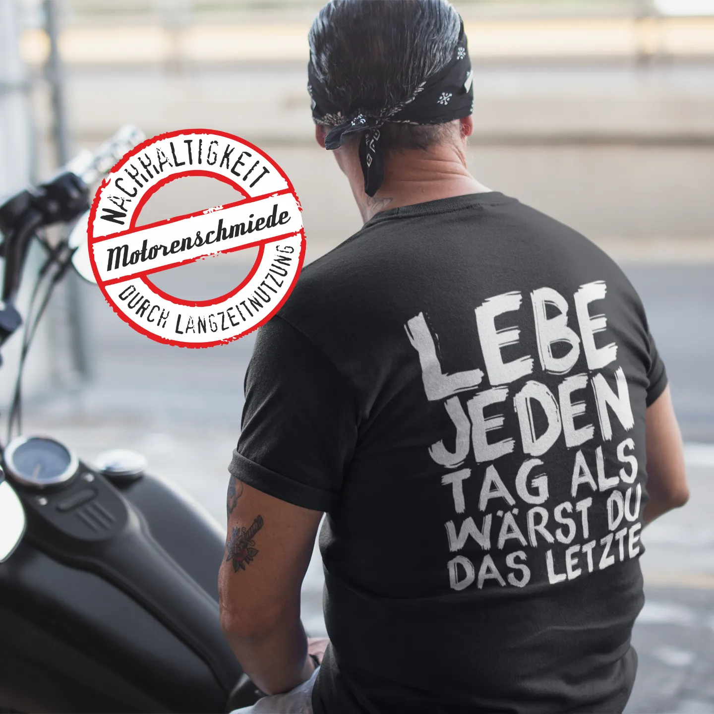 BIGTIME Motorenschmiede "Lebe jeden Tag ... " T-Shirt schwarz Front