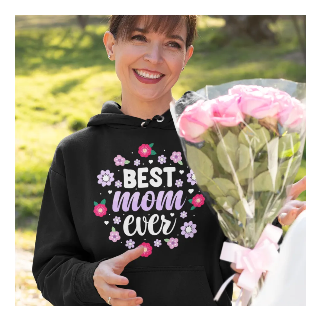 BIGTIME Muttertag Best Mom Ever Hoodie Kinder Schwarz Front