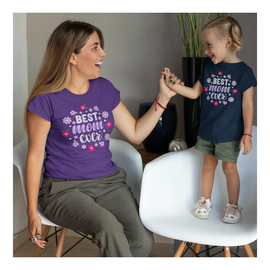 BIGTIME Muttertag Best Mom Ever T-Shirt Kinder Navyblau Front #farbe_navyblau