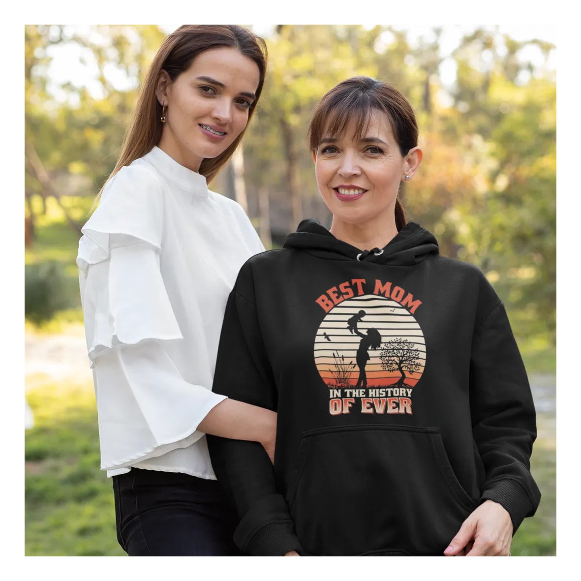 BIGTIME Muttertag Best Mom - History Hoodie Kinder Schwarz Front
