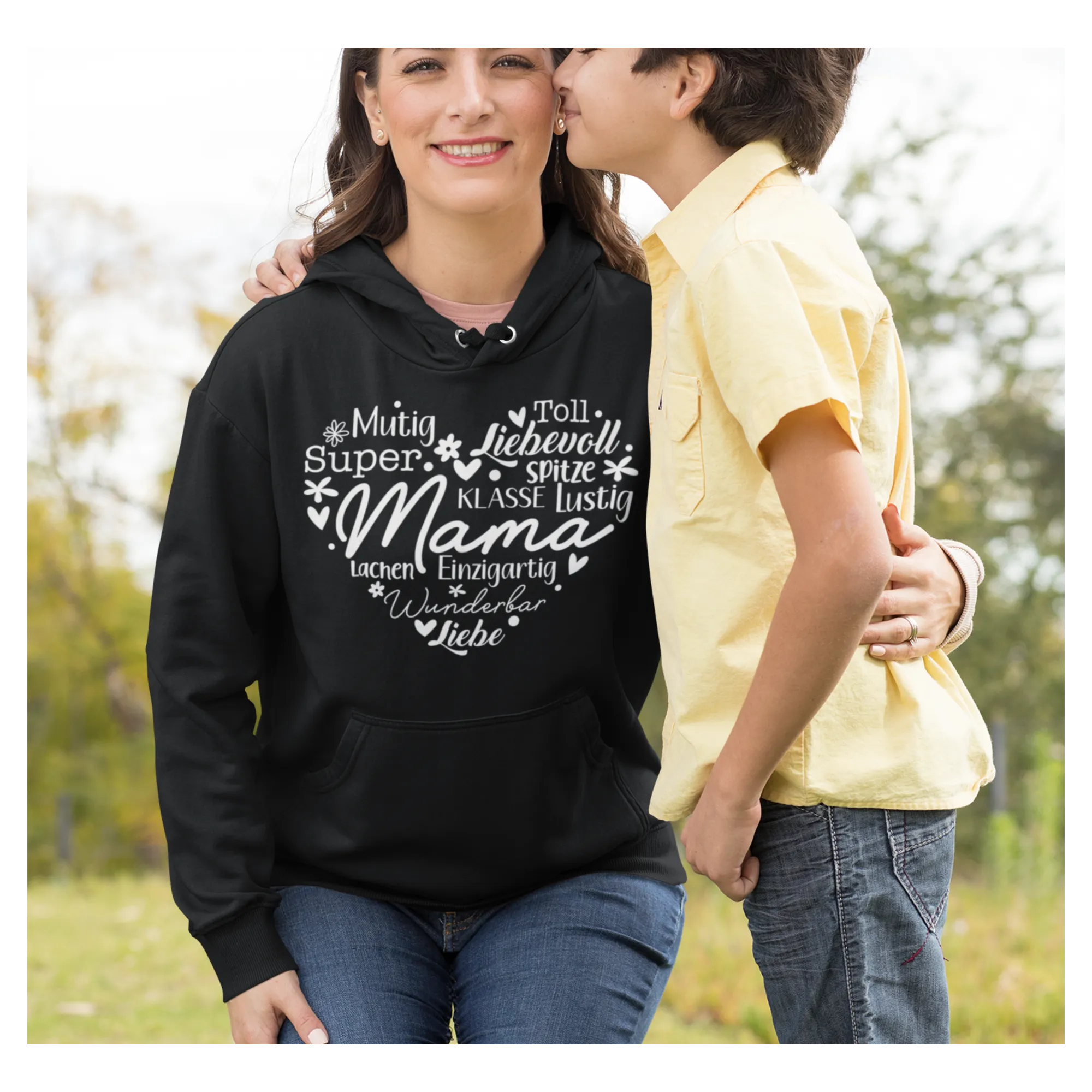 BIGTIME Muttertag Herz Hoodie Unisex schwarz Front #farbe_schwarz