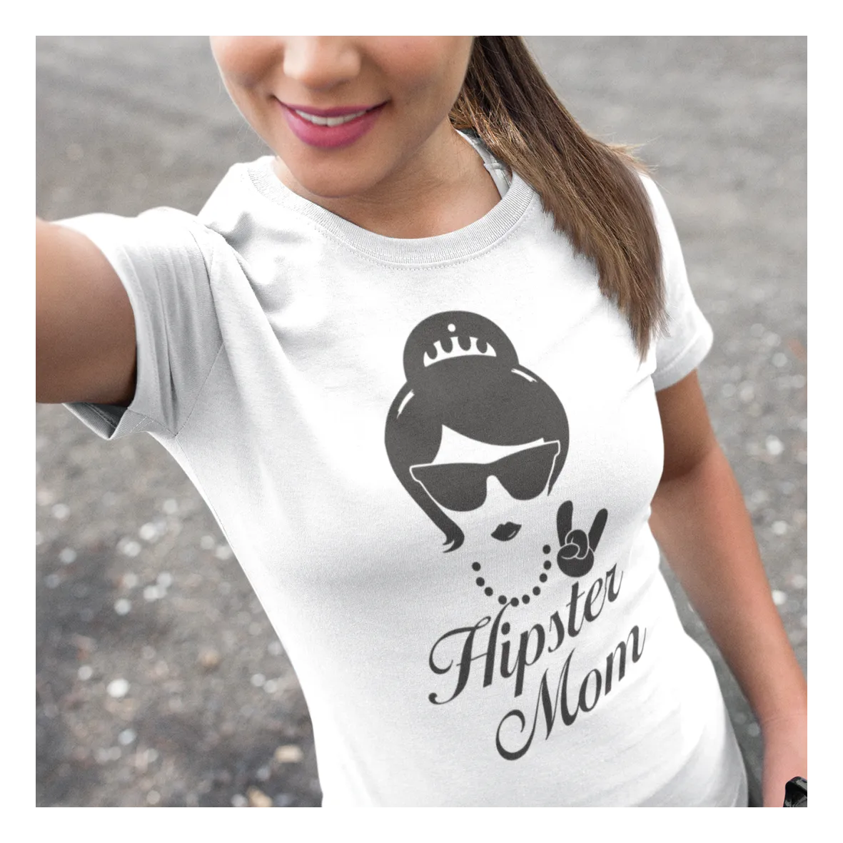 BIGTIME Muttertag Hipster Mom T-Shirt Unisex Weiß Front #farbe_weiss