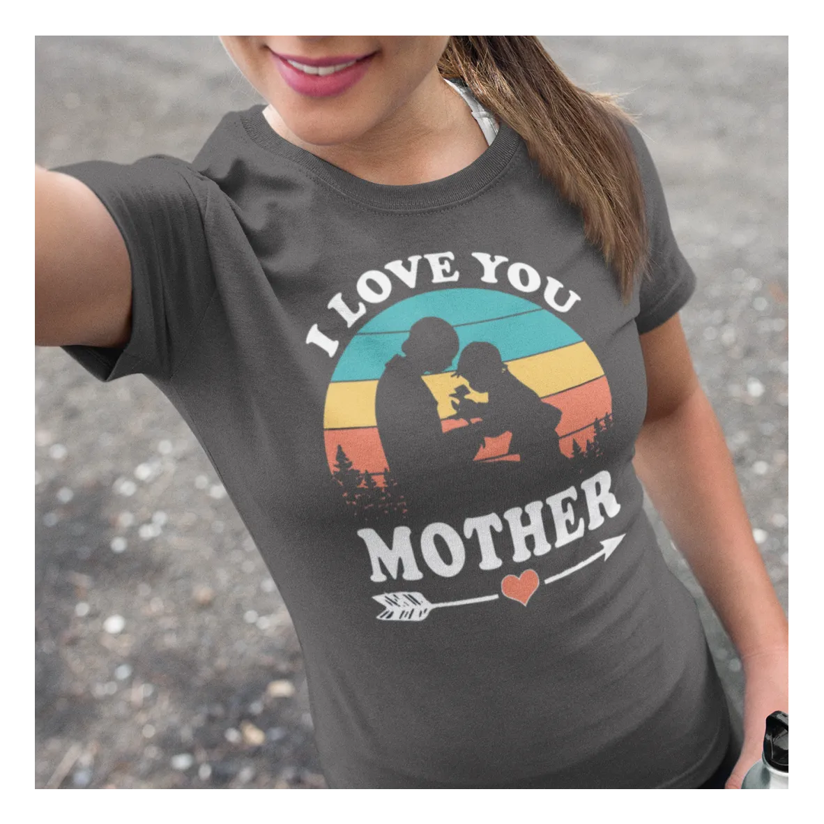 BIGTIME Muttertag I Love You Mother T-Shirt Unisex Dunkelgrau Front