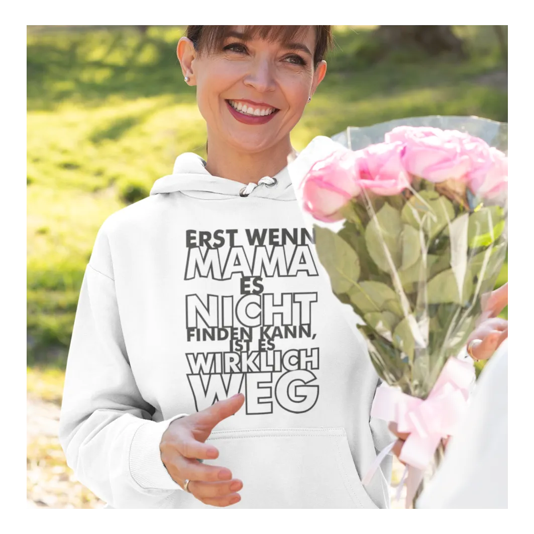 BIGTIME Muttertag Wenn Mama es nicht findet... Hoodie Unisex Weiß Front #farbe_weiss
