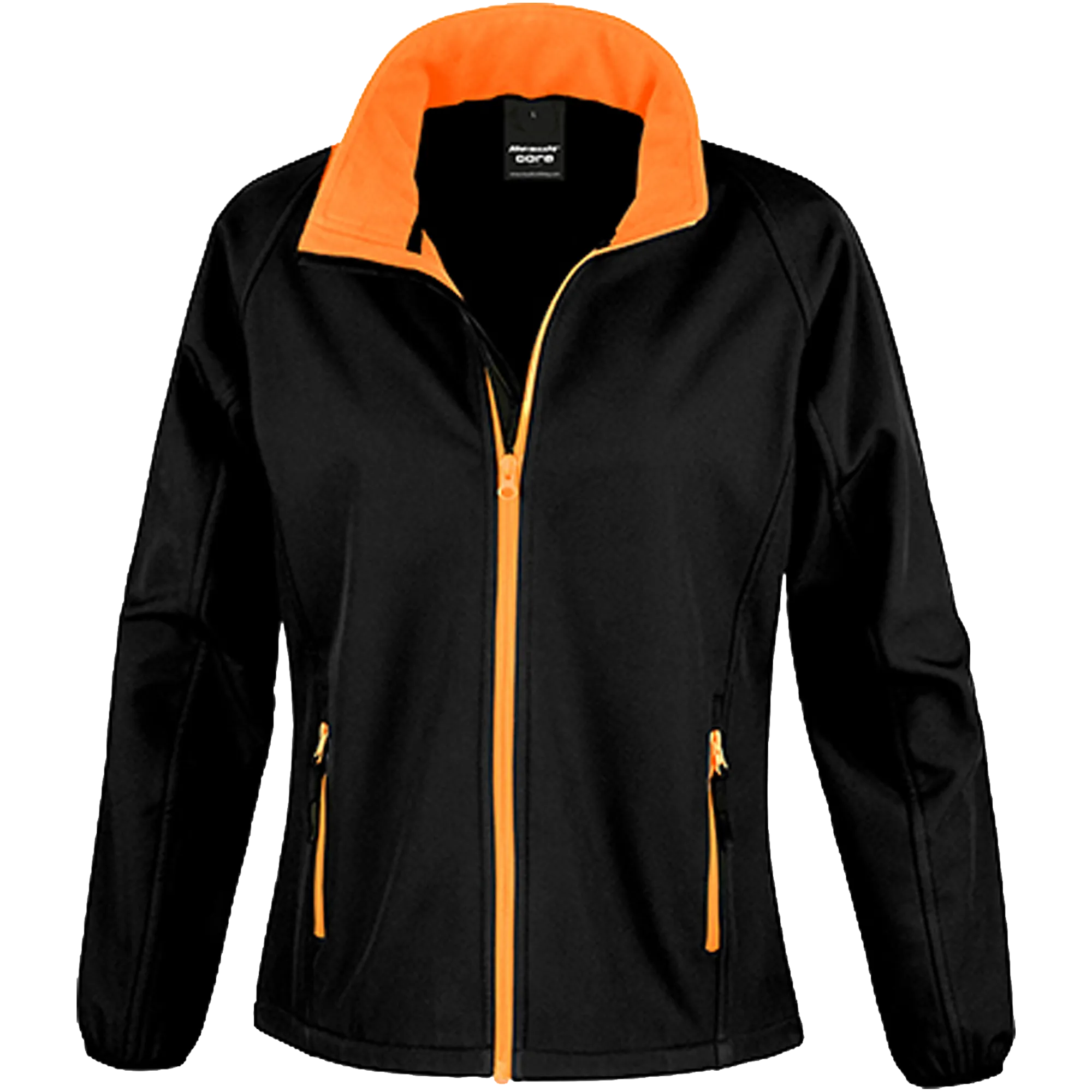 Result Recycled Printable Softshell Jacket Damen Black / Orange Front #farbe_black-orange