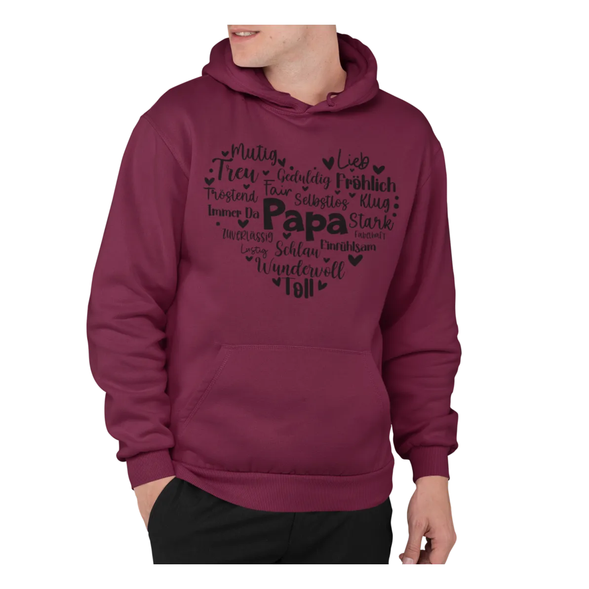 BIGTIME Vatertag Papa Herz Hoodie Unisex burgundy Front #farbe_burgundy