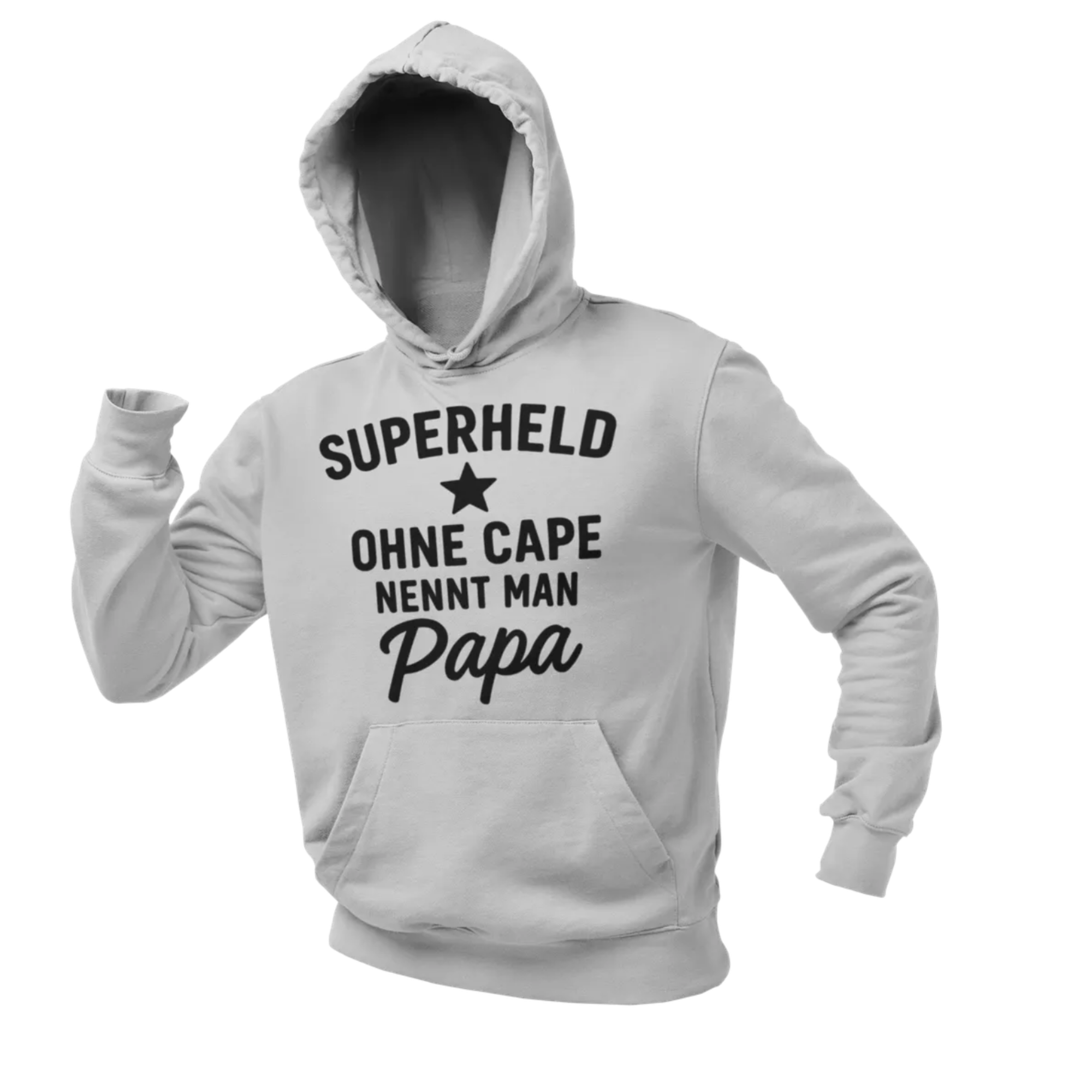 BIGTIME Vatertag Papa Superheld Hoodie Unisex Hellgrau Front #farbe_hellgrau
