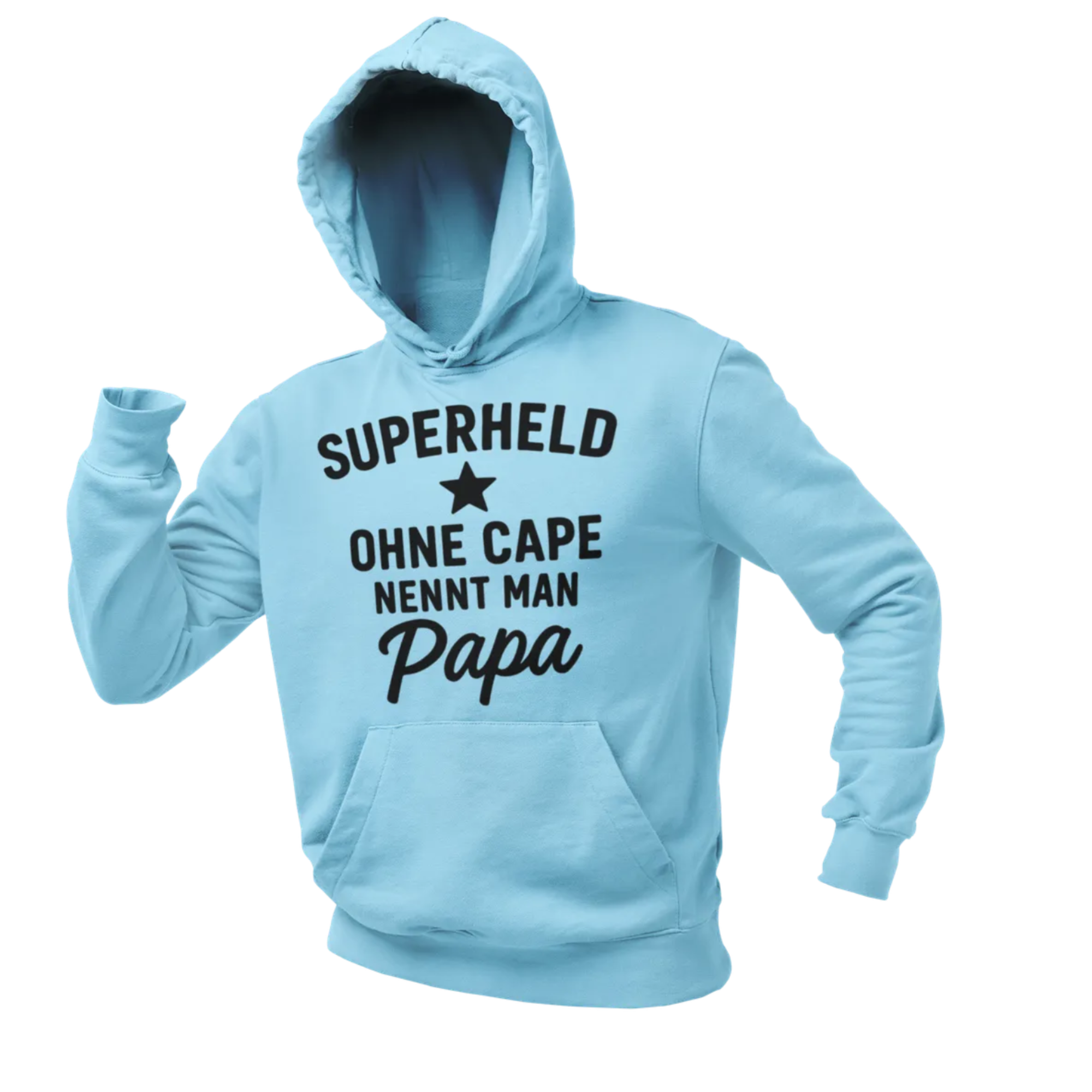 BIGTIME Vatertag Papa Superheld Hoodie Unisex Himmelblau Front #farbe_himmelblau