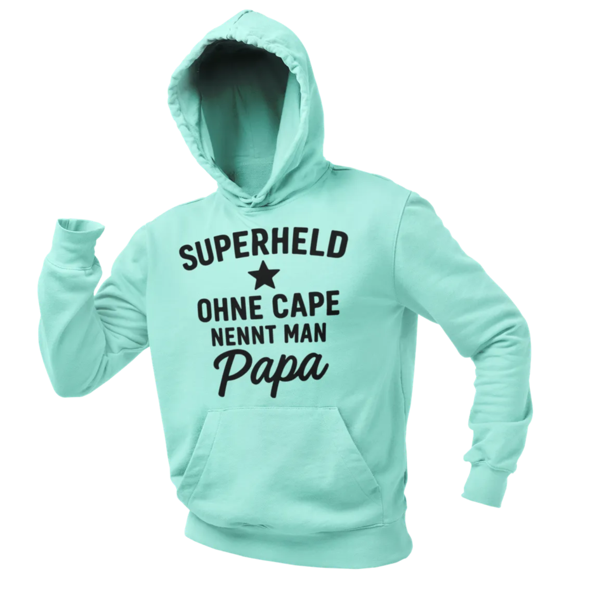 BIGTIME Vatertag Papa Superheld Hoodie Unisex Minzgrün Front
