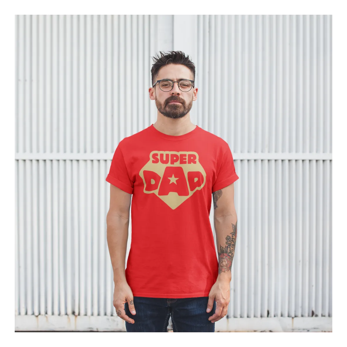 BIGTIME Vatertag Super Dad T-Shirt Unisex Rot Front