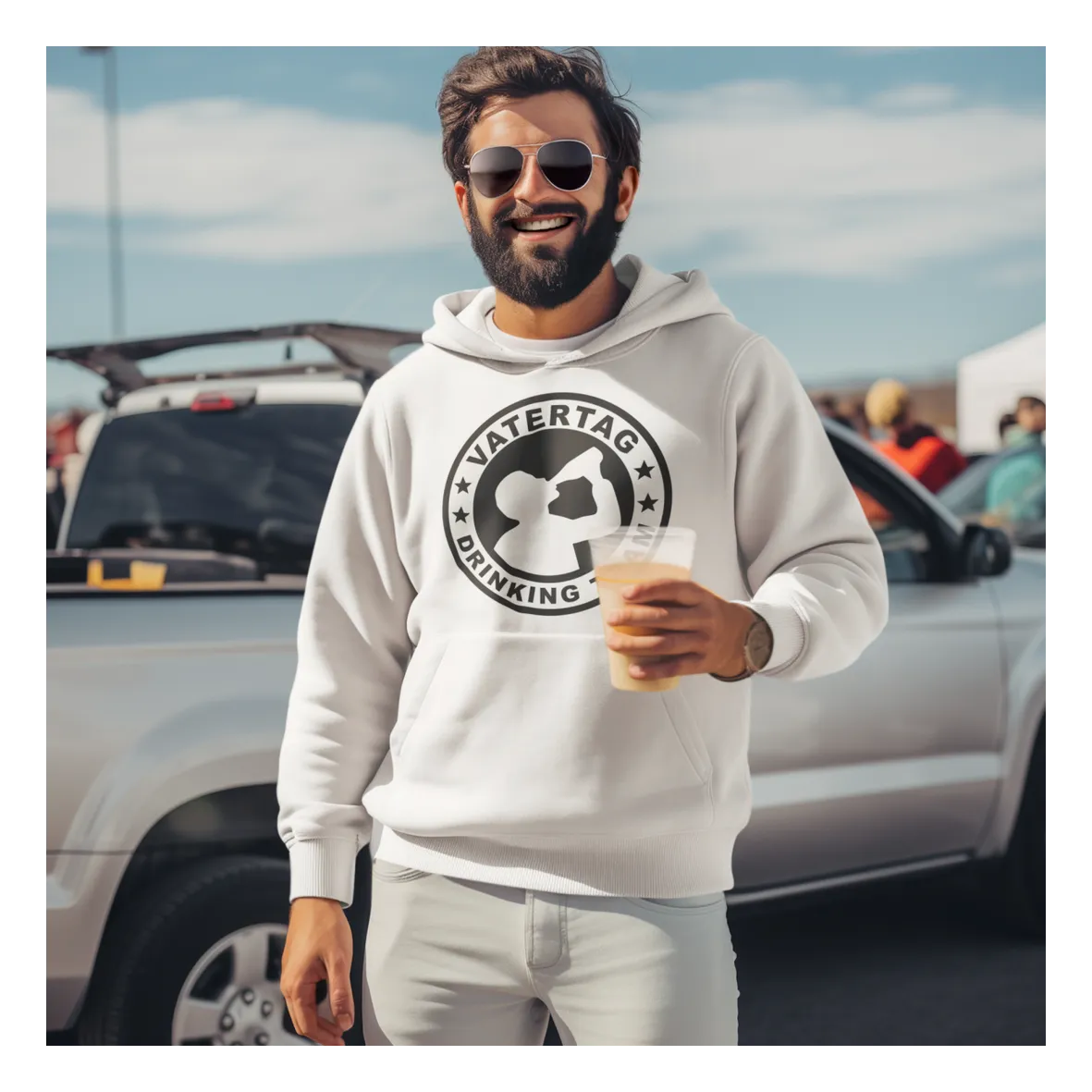 BIGTIME Vatertag Vatertag Drinking Team Hoodie Unisex Weiß Front #farbe_weiss