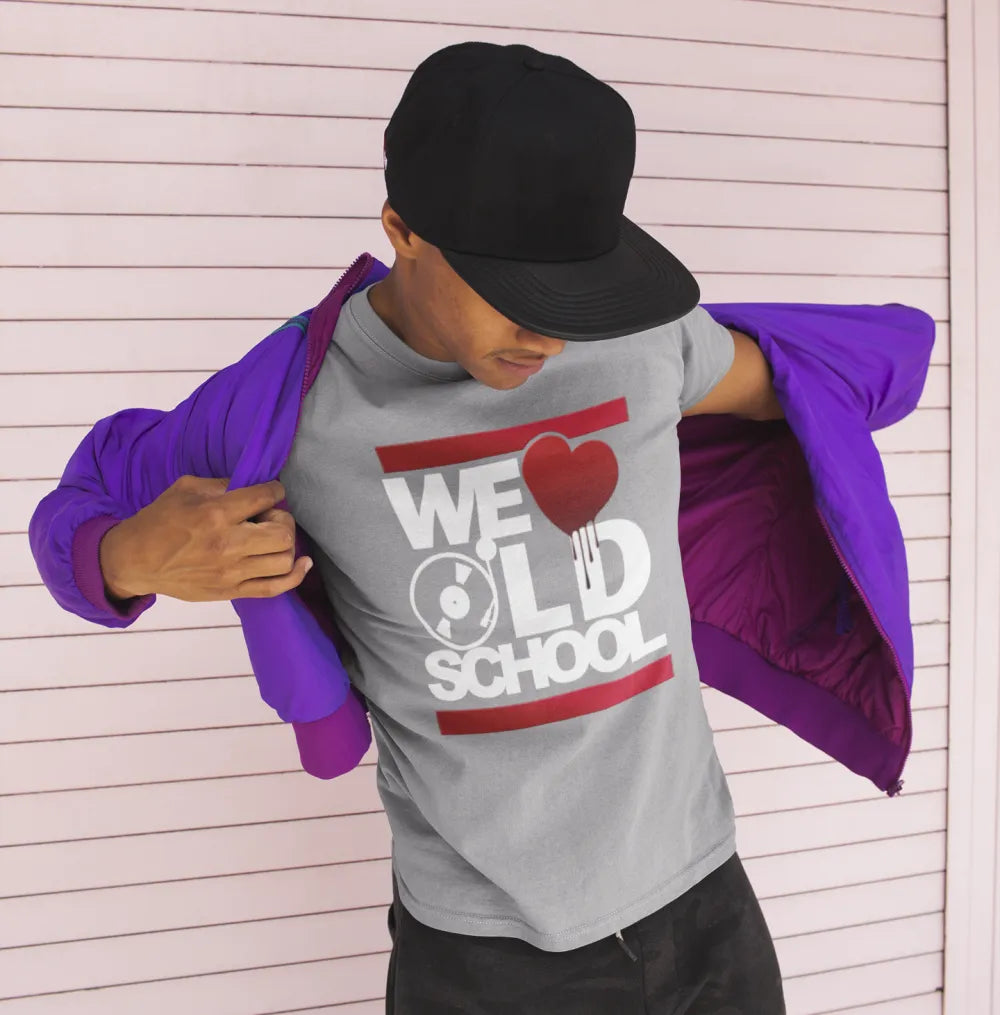 BIGTIME WE LOVE OLDSCHOOL T-Shirt Round Neck grau Front #farbe_grau