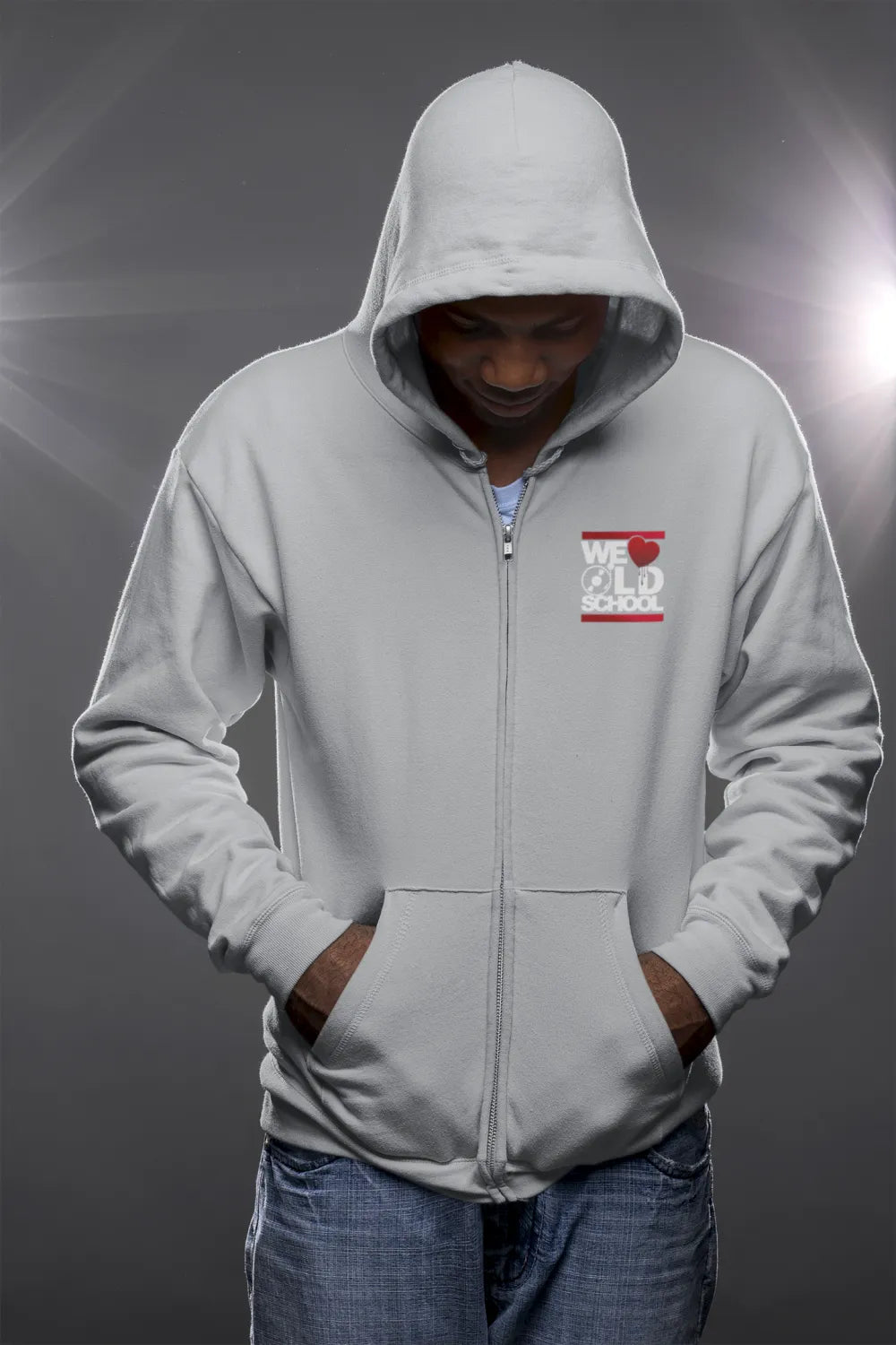 BIGTIME WE LOVE OLDSCHOOL KING Zipped Hood Jacket grau Front