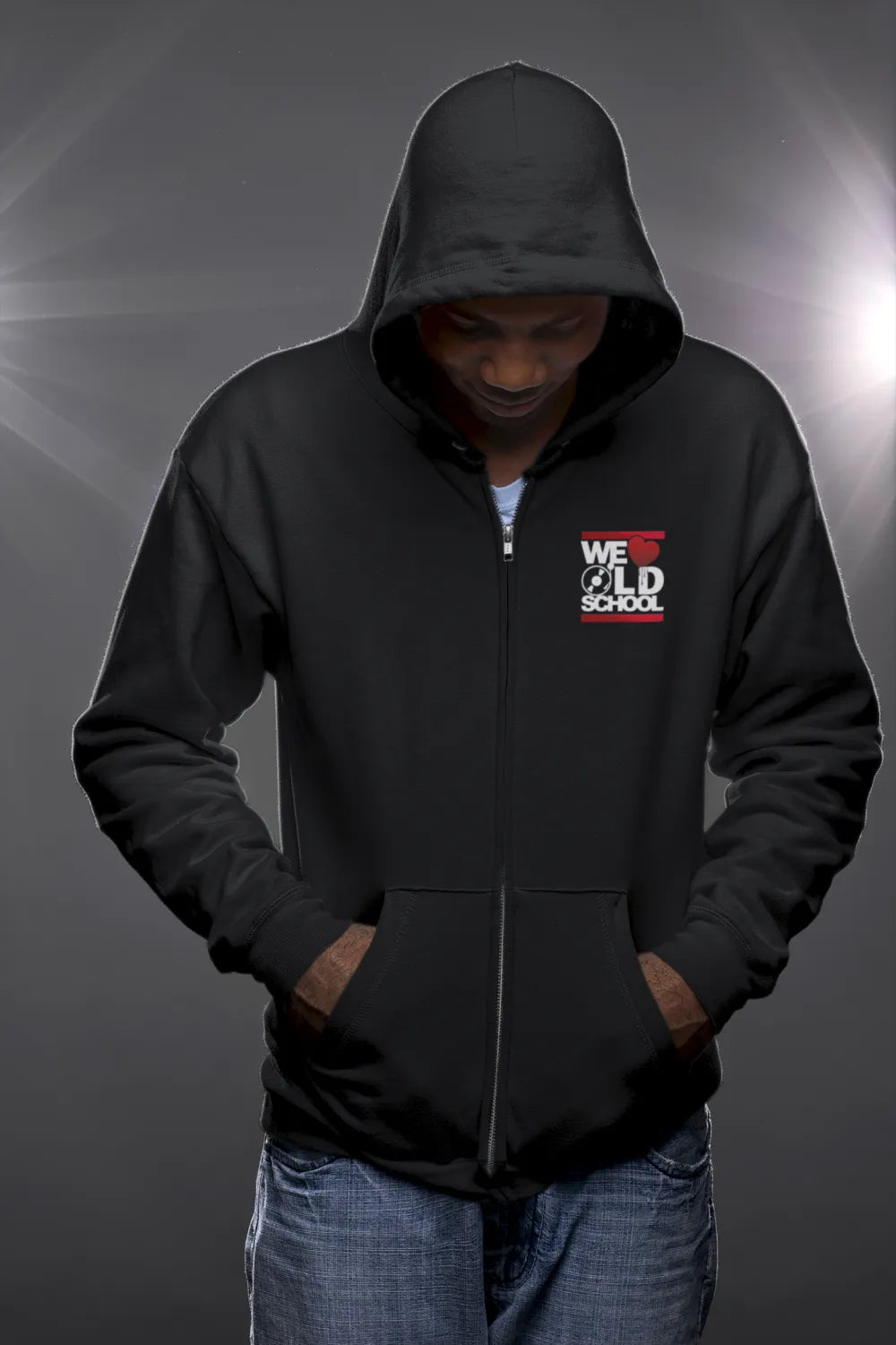 BIGTIME WE LOVE OLDSCHOOL KING Zipped Hood Jacket schwarz Front #farbe_schwarz