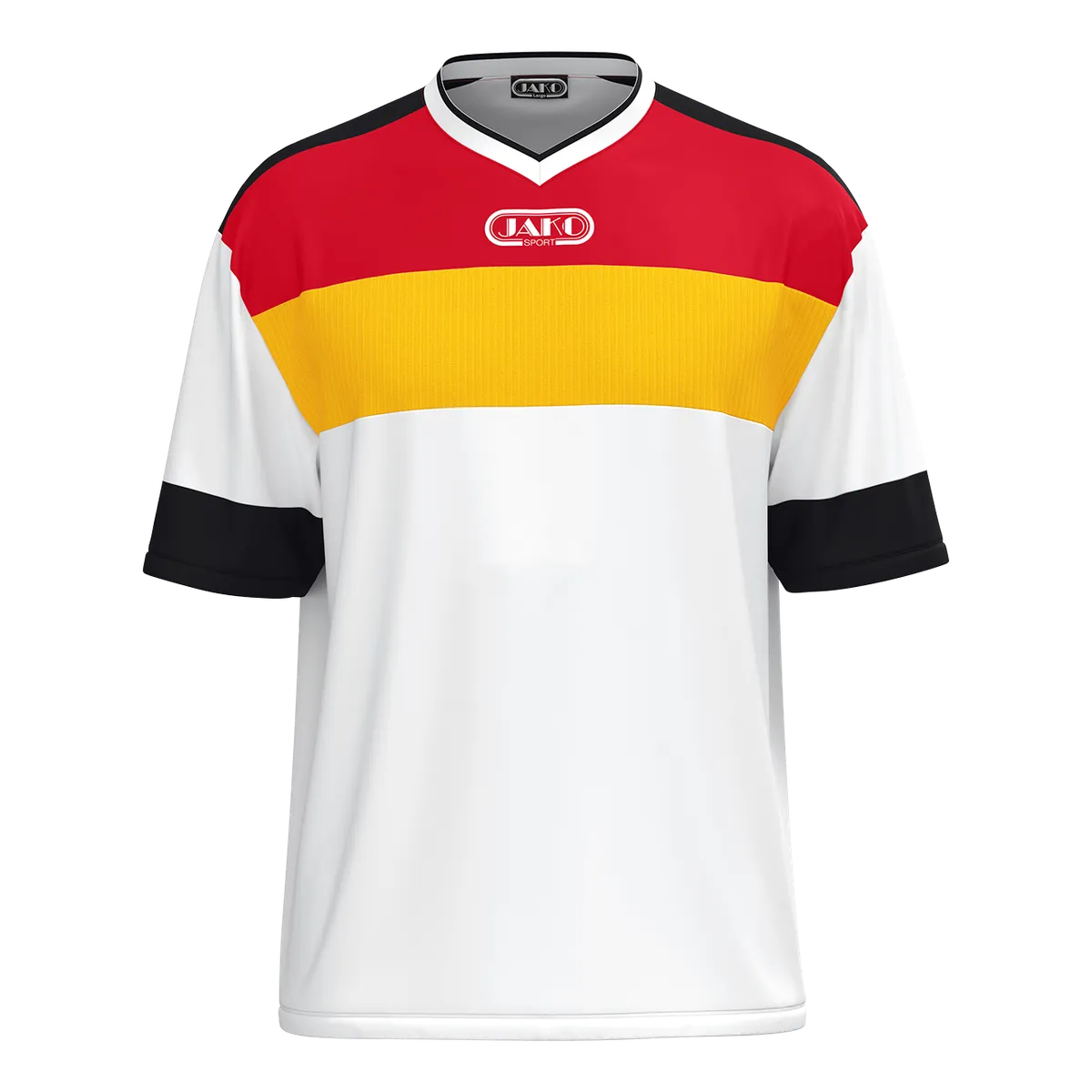 JAKO Trikot Club 92 Kurzarm Unisex weiß/gelb/rot/schwarz Front 