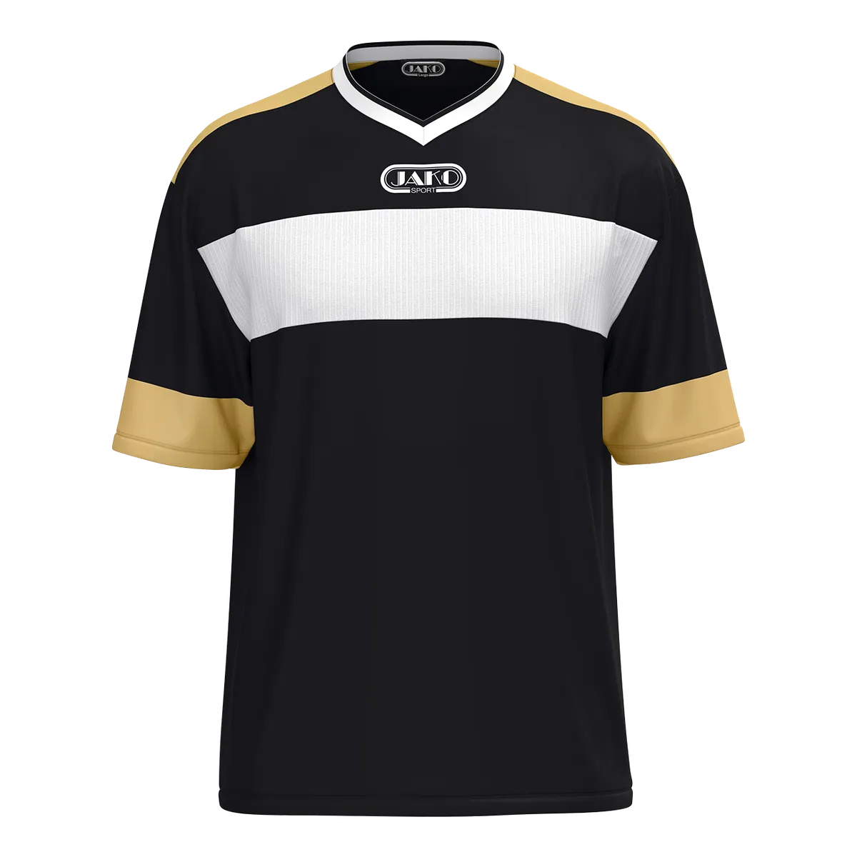 JAKO Trikot Club 92 Kurzarm Unisex schwarz/weiß/gold Front #farbe_schwarz-weiss-gold