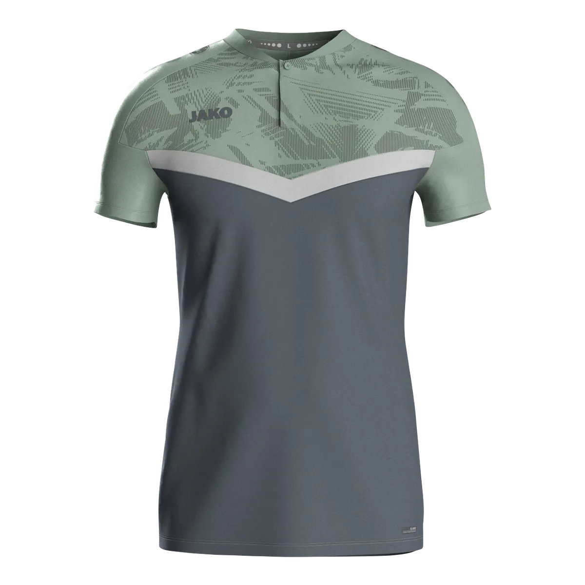 JAKO Poloshirt Iconic Kurzarm Unisex anthra light/mintgrün/soft grey Front 