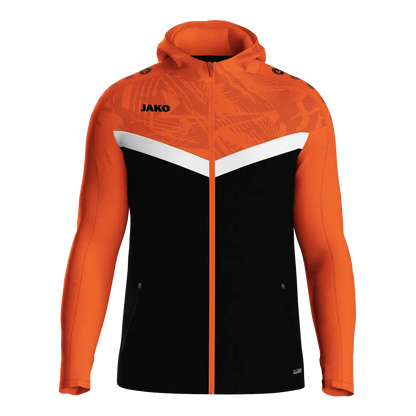 JAKO Kapuzenjacke Iconic Damen schwarz/neonorange Front 