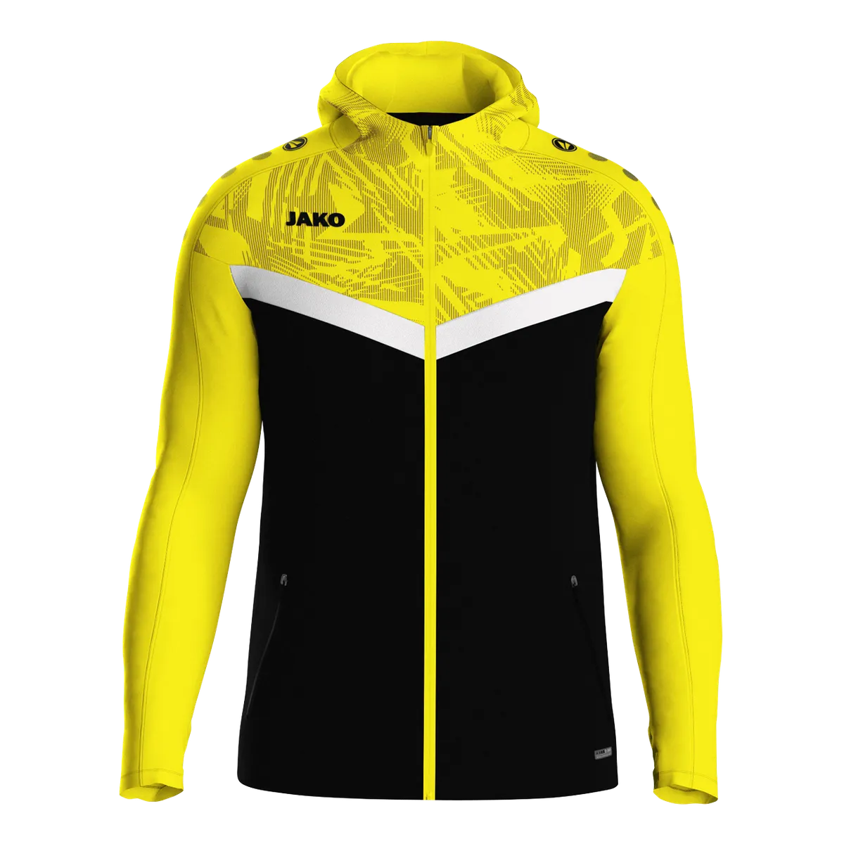 JAKO Kapuzenjacke Iconic Damen schwarz/soft yellow Front 